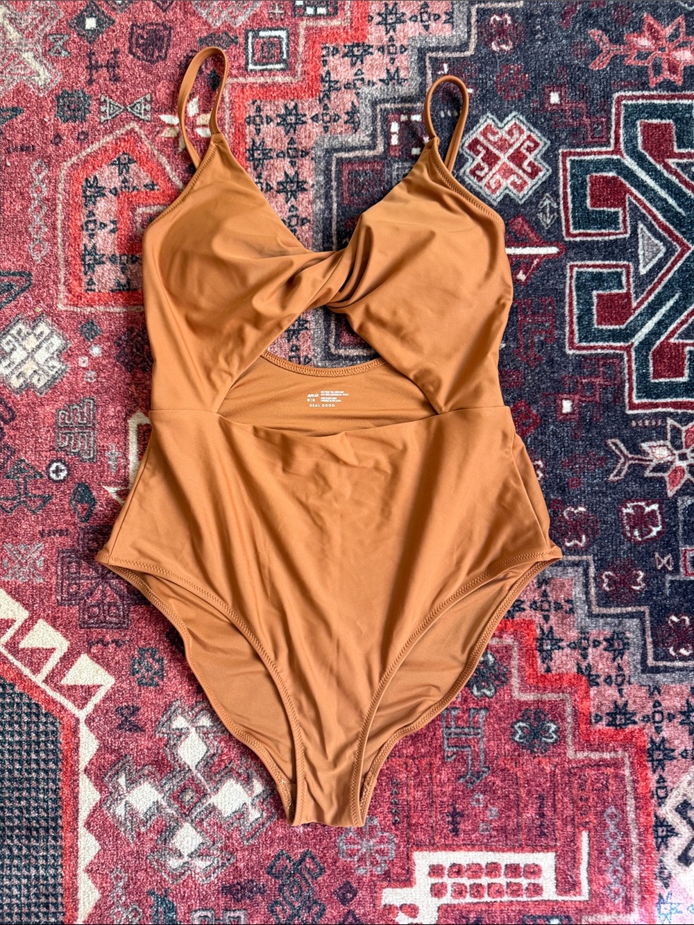 aerie Twist-Front One-Piece Swimsuit in Rust Brown